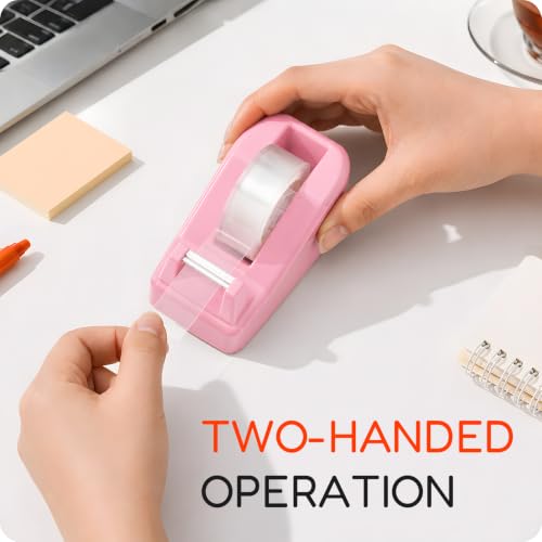 JEFURE Lightweight Desktop Tape Dispenser with 6 Rolls - 1-Inch Core, Pink