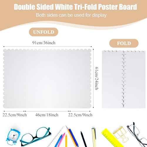 36 Pcs 24 x 36 Inch Trifold Poster Display Boards White for Science Fair Presentation Projects Photo Exhibition Display Tri fold Board Foldable Paperboard for School Supplies Bulk Business