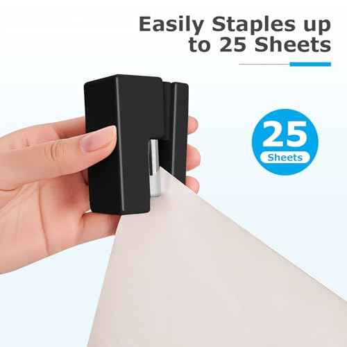 Mini Stapler - Small Cute Desk Staplers - 25 Sheet Capacity with 830 Staples and Staple Remover, Desktop Stapler for Office, School, Home, Black