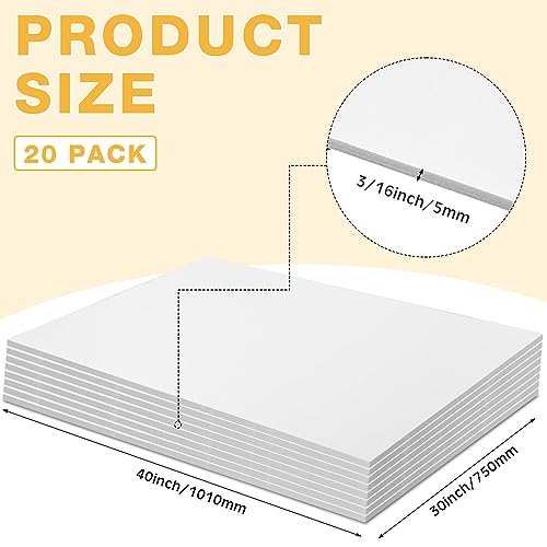 Tenceur White Foam Boards Bulk 20 Pack 30 x 40 Inches 3/16 Inch Thick for Crafts & Presentations