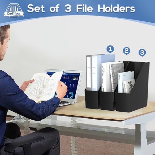 Delifox 3 Pack Black Plastic Magazine Racks Desk Organizer File Bin
