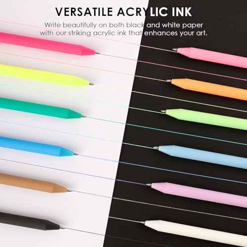 Grabie Acrylic Gel Pens, 0.6mm Fine Point Retractable Gel Pens for Journaling Note Taking, Pack of 12