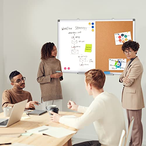 24x18 Whiteboard Corkboard Combo Set - Magnetic Dry Erase & Natural Cork Surface