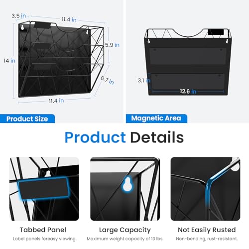 Patvingot Magnetic File Holder Wall Organizer 3-Tier No-Drill Desk Storage
