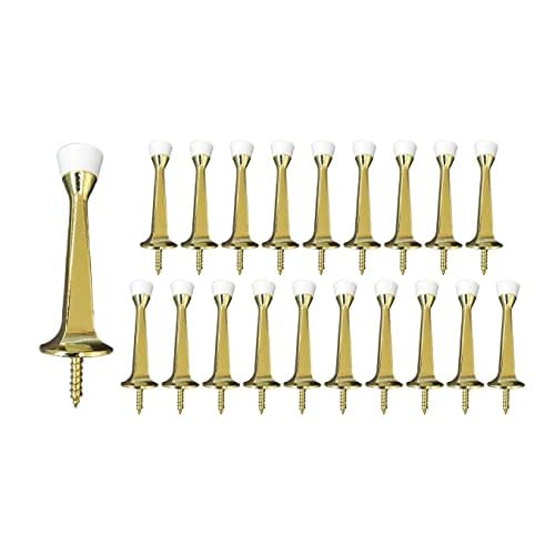 QCAA Rubber Tip Heavy Duty Solid Rigid Door Stop, 3", Zinc Die Cast, Brass Plated, Made in Taiwan, 20 Pack