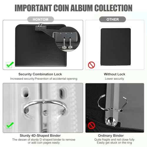 Coin Collection Book with Lock, 400 Pockets Fireproof Coin Collection Book & 36 Paper Money Organizer Binder for Coin Currency Collection Supplies,Pennies,Bill,Tokens,Badges