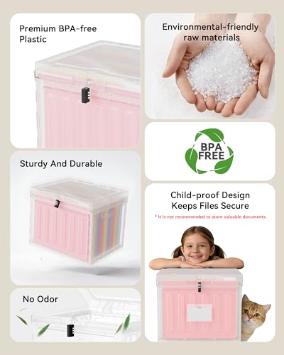 Hueilm Clear 1 Pack Small Plastic File Box with Lid for Letter Size Folders - Stackable, Portable Office/Home