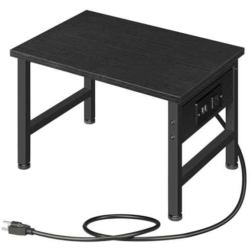 HOOBRO Printer Stand for Desk, Desktop Printer Stand with Charging Station, Small Printer Table with Storage Hook, Under Desk Printer Cart, File Rack for Home Office, Black BB01UPS01