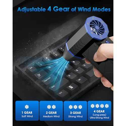 Compressed Air Can for Computers, 130000RPM Compressed Air Duster PC Blower Keyboard Cleaning Kit with LED Display & Light 4 Gear Adjustable Computer Cleaner Car Duster