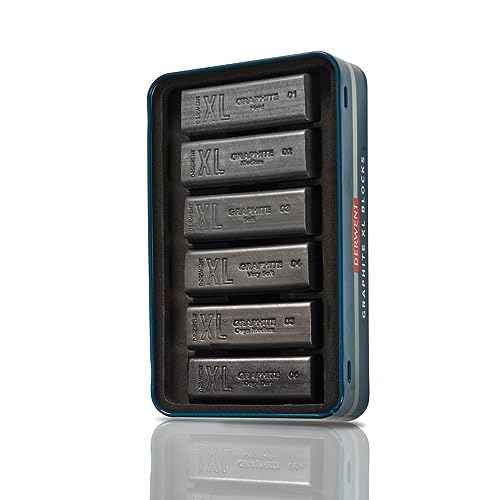 Derwent Graphite XL Blocks 6 Tin, Set of 6, 60mm Extra-Large Block, Water-soluble, Ideal for Sketching, Drawing and Expressive Mark Making, Professional Quality (2306195)