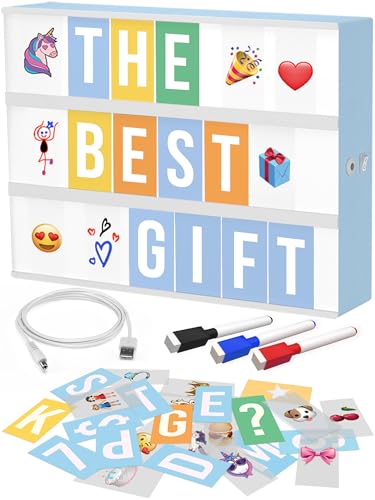 Blue Cinema Light Box with 312 Letters Emojis & Markers - LED Sign for Home & Girls' Bedroom Decor | Tricase