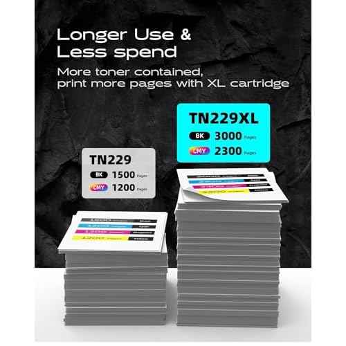 Compatible TN229XL TN229 Toner Cartridges for MFC-L3780CDW HL-3280CDW Replacement with Brother TN229XL TN-229XL TN-229 229XL Work with MFC-L3720CDW HL-L3220CDW HL-L3300CDW Printers (4 Pack, Bk/C/M/Y)