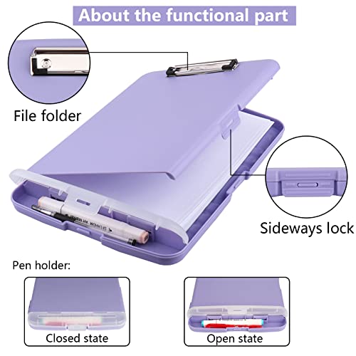 Light Purple Storage Clipboard with Pen Holder, A4 Nursing Binder, Side-Opening Heavy Duty