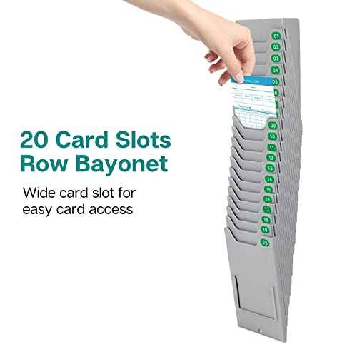Flexzion Time Card Holder Wall Mount Expandable Time Clock Rack Single Row 20 Slot Rack Card Holder for 7 x 4.6-Inch Timesheets for Attendance Payroll Employee Assignment in Out Timecard Rack, Gray