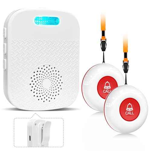 Daytech Caregiver Pager Call Bell for Elderly at Home Fall Detection for Seniors/Patient/Disabled 300+ Feet 1 Portable/Vibration Receiver & 2 Alert Call Button