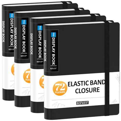 Sooez 4 Pack 72 Pocket Binder with Plastic Sleeves & Elastic Band, Large Capacity 8.5x11 Presentation Book Display 144 Pages, Art Portfolio Document Folder with Clear Sheet Protectors