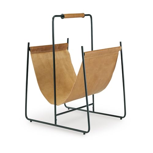 Ashley Faronworth Leather Magazine Rack with Handle - Contemporary Storage