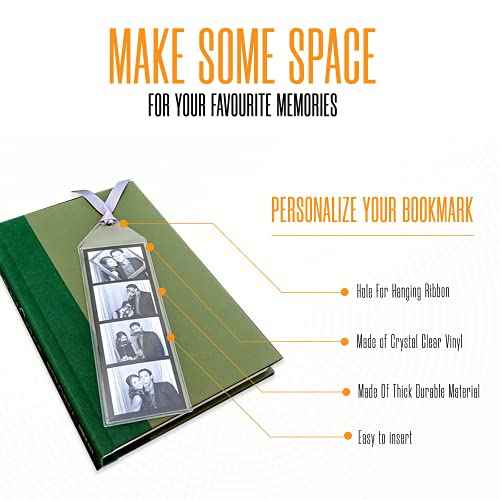 Photo Booth Nook | 2x6 Clear Bookmark Sleeves (200 Count) | Plastic Bookmark Sleeves for Photo Booth Strips with Silver Inserts | Bulk