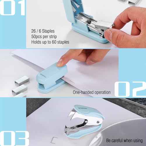 WORKPRO Mini Stapler with Staples, Blue Stapler Set Includes Two Small Staplers, One Staple Remover, 2000 Standard Staples, Lock Design, Non-Slip Base - Staplers for Desk, Classroom, Office