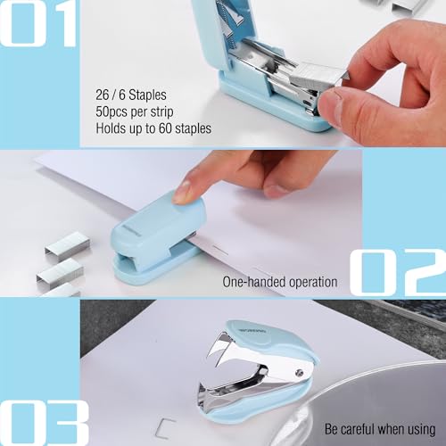 WORKPRO Blue Mini Stapler with Staples & Remover – Portable Office Desk Tool