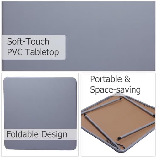FurnitureR 34-Inch Square Folding Card Table with PVC Top & Metal Frame, Grey