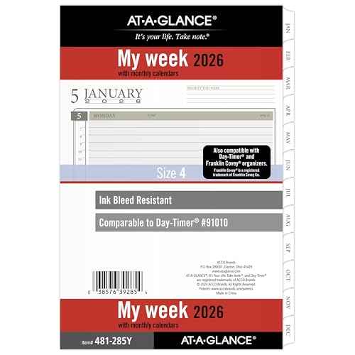 AT-A-GLANCE 2026 Planner Refill, Weekly & Monthly, 5.5" x 8.5", Desk Size 4, Loose-Leaf (481-285Y-26)