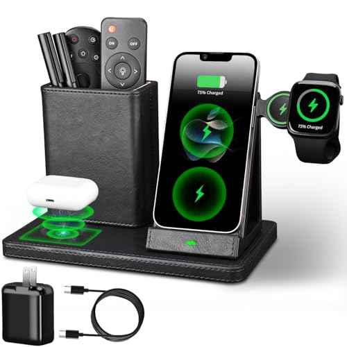 Office Supplies Desk Accessories,Pen Holder Remote Control Holder, Organizer with Phone Charger,Nightstand Desktop Organizer,Black Leather Desk Organizer With Charging Station (black)