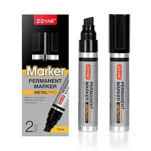 ZEYAR Jumbo Permanent Markers, Chisel Tip, Aluminum Barrel, Thick, Large, Wide Tip (2 Black)