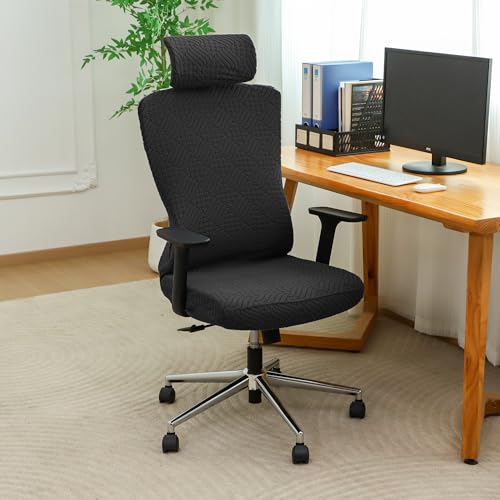 EVOLLER Jacquard 2-Piece Ergonomic Office Chair Cover with Headrest – Black (Jacquard, L-Black)