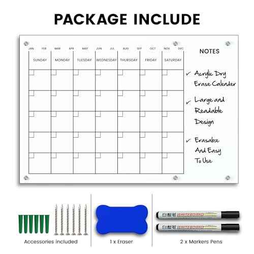 Devoo Acrylic Wall Calendar, Dry Erase Monthly Planner Board Back To School Clear Glass-Look Acrylic Calendar with Markers, Eraser & Mounting Kit (black and grey, 23 * 16)
