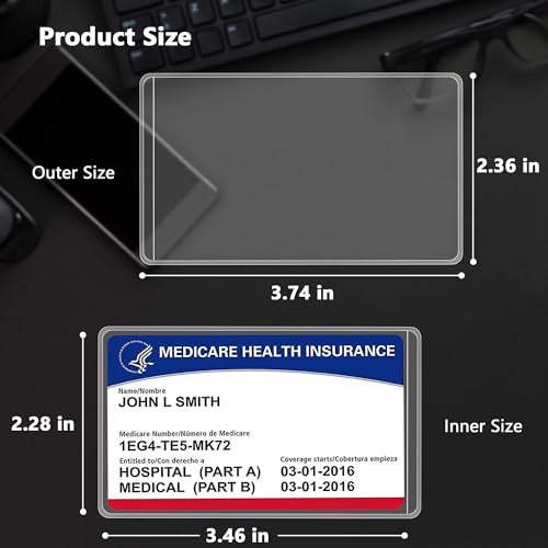 Glsgsb Clear Water-Resistant PVC Card Sleeves for Medicare, Social Security, ID, Credit Cards - 6 Pack