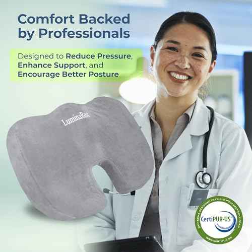 LuminaRest¢ç Comfortable Gel Seat Cushion for Long Sitting ? CertiPUR-US¢ç Certified Memory Foam ? Premium Gel Tailbone Pain Relief Cushion, Adaptable for Office, Car, Airplane & Wheelchair ? (Gray)