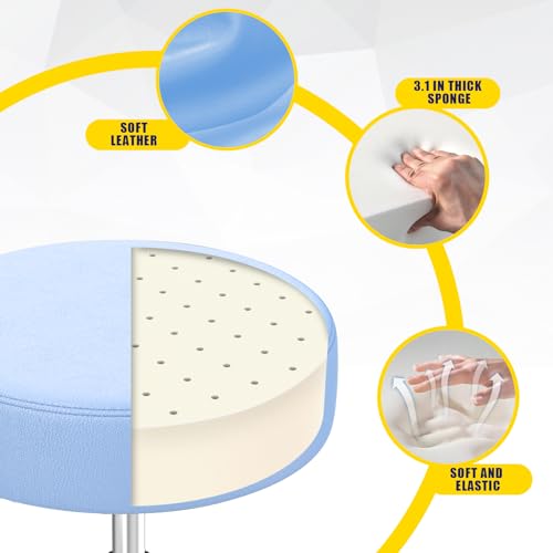 Rolling Stool, Heavy Weight Capacity 250lb, PU Leather Rolling stools, Ultra Soft Padded Seat, Rolling Stools with Wheels and Footrest, 360¡Æ Swivel, Spa Drawing Salon Work Office Tattoo Stool (blue)