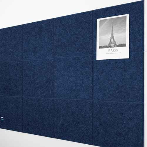 AKTOP Cork Board Bulletin Board 47"x35", 12 Pack Removable Felt Cork Board Tiles for Wall, Large Corkboard Notice Pin Board for Office, School & Home, 48 Safe Adhesive Tabs, 20 Push Pins, Dark Blue