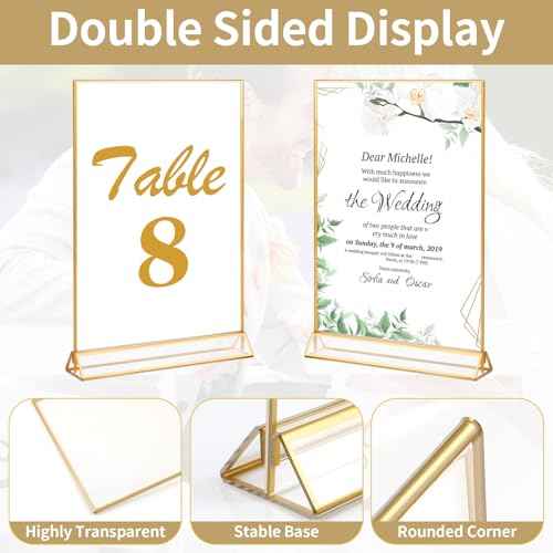 Gold Acrylic Sign Holder 4X6 inch, 6 Pack Wedding Table Number Frames Vertical , Double Sided Display Gold Picture Frame, Clear Menu Holders for Wedding Reception, Party Decoration