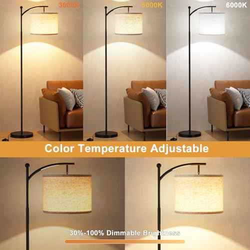 Ambimall 60" Floor Lamp with Remote Control and Stepless Dimmable Bulb, Colors Temperature & Brightness Adjustable, Modern Floor Lamps for Living Room£¨Beige Shade & Black Pole£©