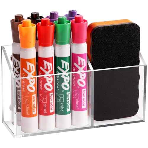 Magnetic Pen Holder Classroom Organization Acrylic Marker Holder for Whiteboard Refrigerator Locker Accessories Pencil Dry Erase Marker Basket (2 Compartments * 1)