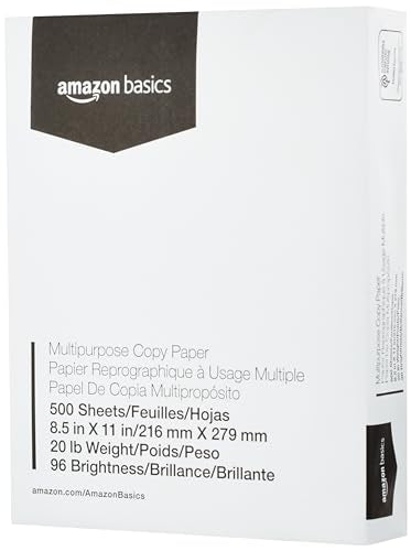 Amazon Basics Multipurpose Copy Printer Paper 8.5 x 11 Inches, 20lb, Bright White, 500 Sheets (1 Ream)
