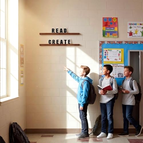 Classroom Wall Letter Ledge Set with Changeable Acrylic Letters - Wooden Shelves