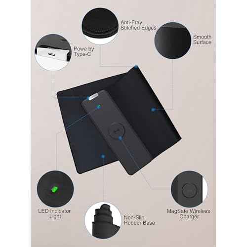 TopMade Wireless Charging Mouse Pad, Gaming Mousepad with Ultra-Smooth Surface, Non-Slip Base, Waterproof Computer Desk Pad, 31.5"x11.81" XL Large Desk Mat for MacBook, PC, Laptop