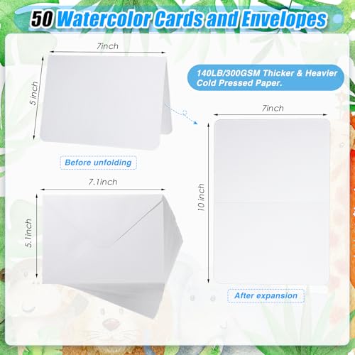 Sabary 100 Pcs Blank Watercolor Cards with Envelopes Set 140lb/300 Gsm Cotton Heavyweight Foldable Greeting Paper Card for Christmas Painting Invitation Note Birthday Wedding(White,5 x 7 Inch)