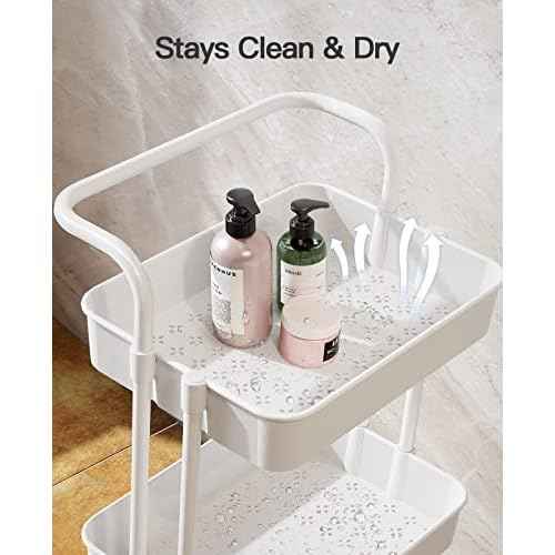 Pipishell 3-Tier Rolling Cart with Wheels - Rolling Storage Cart with Hanging Cups & Hooks - Mobile Utility Cart for Office, Kitchen, Craft Room - Art & Craft Organizer, White, PIUC06W