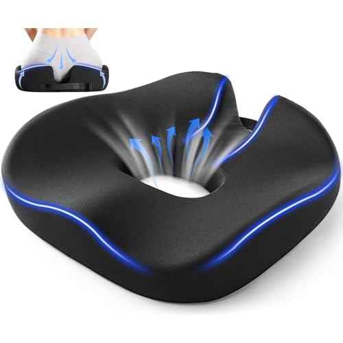 Donut Pillow Seat Cushion Memory Foam Office Chair Cushion for Tailbone Pain Long Sitting Hemorrhoid Pillow for Wheelchair Computer Desk Chair Car, Home, Pressure Relief Pad for Hip, Black
