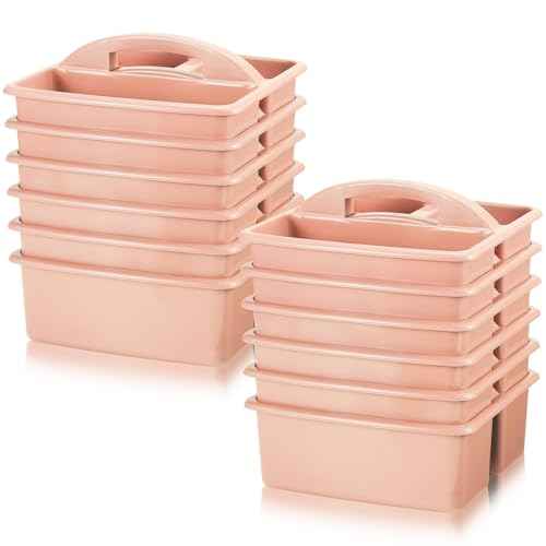 12 Pcs Classroom Caddy with 3 Compartment - Multipurpose Portable Plastic Storage Table Caddies with Handles for School Home Office Organizer(Flesh Pink)