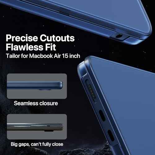 [Official Midnight] for MacBook Air 15 inch Case M4 M3 M2 2025 2024 2023 [100% Color Match] [Ultra Thin Armor] Protective Hard Shell Cover for Laptop A3241 A3114 A2941 - Midnight Clear