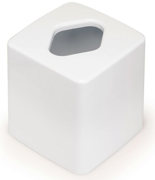 Stephanie Imports Made in USA Set of 2 White Plastic 5-Gallon Waste Basket & Cube Tissue Box Cover