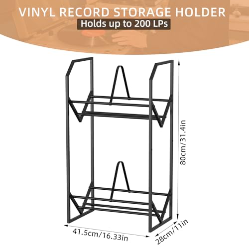 PAPAGIFTREE 2 Tier Vinyl Record Storage Rack - Holds up to 200 LPs, Metal Display Shelf with Adjustable Dividers