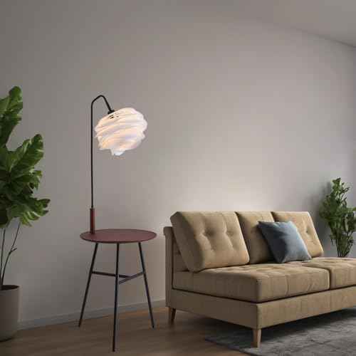 Fiqevs Flower Floor Lamp, Wood Shelf Mid-Century Modern Standing Lamp, Tripod Tall Lamp for Living Room, Bedroom, Office Decor