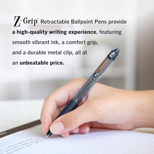 Zebra Pen Z-Grip Retractable Ballpoint Pens 18-Pack Black Ink, 1.0mm, Ergonomic Design