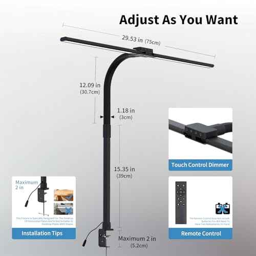 Full Spectrum LED Desk Lamp, Sun Lamp 15W Eye-Caring Table Light with CRI¡Ã95, Flicker-Free, Low Blue Light, 2700K-6500K, Stepless Dimming, 360¡Æ Arm, Clamp Base for Office & Study